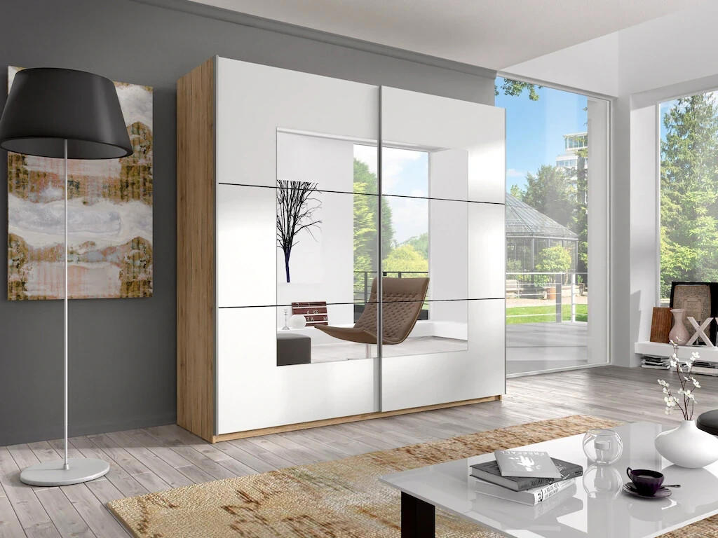 Helvetia Sliding door wardrobe Beta wardrobes 180x 210x 61 cm, 2 pieces, basic design, white (san remo oak, white) el (50486310-0)