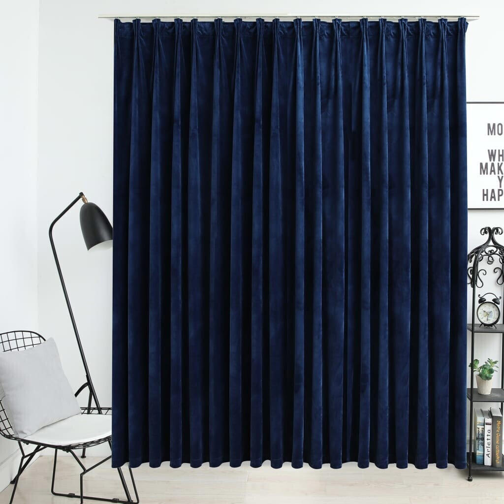 vidaXL Blackout curtain with hooks velvet dark blue 290 x 245 cm (134535)