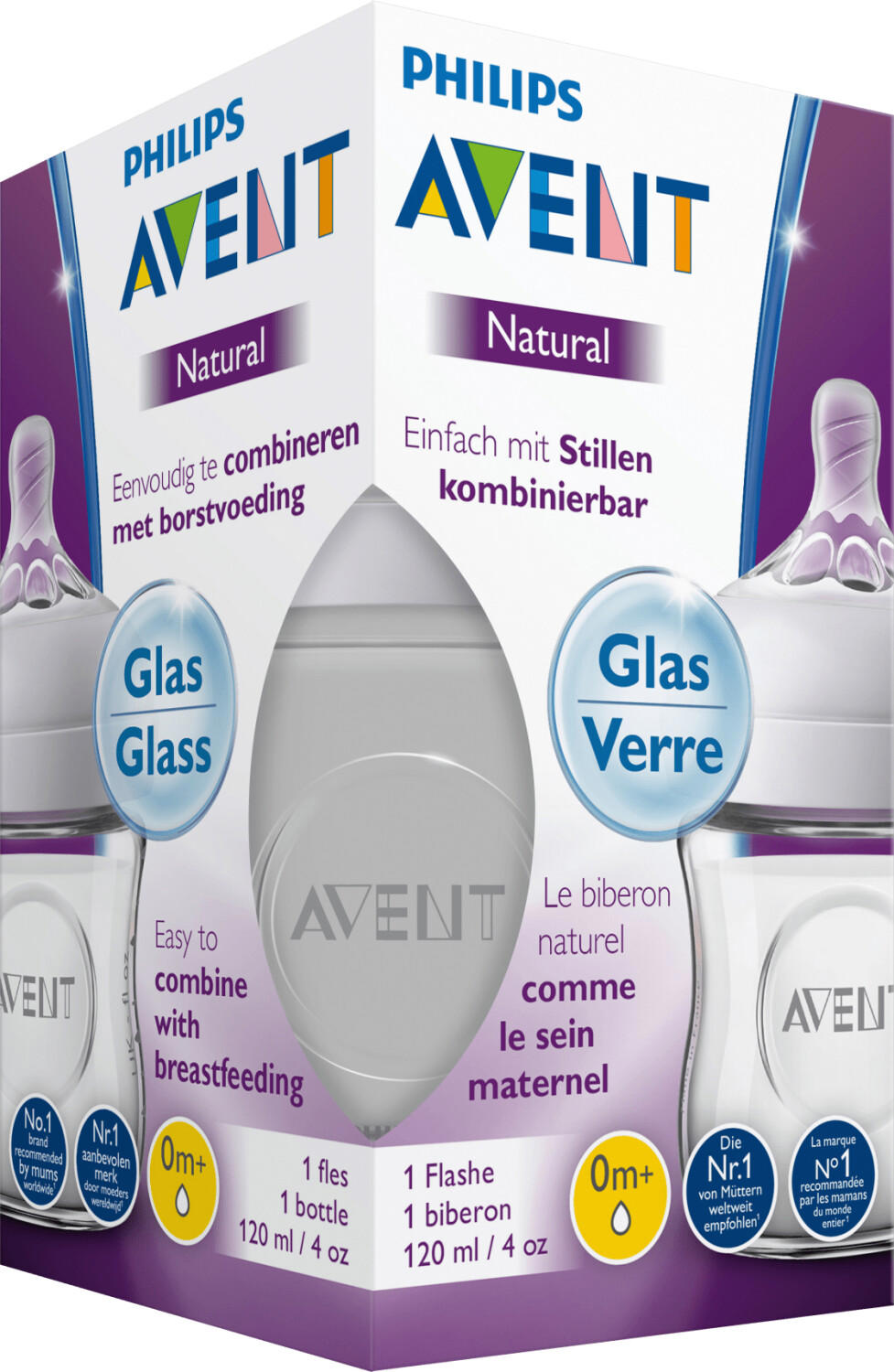 Philips AVENT Baby glass bottle Natural 2.0, 120ml, 1 pc