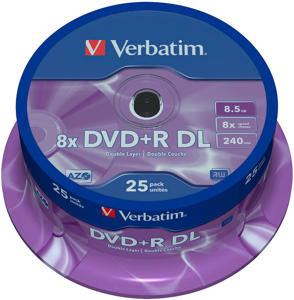 Verbatim DVD+R DL 8,5GB 8x printable 25pk Spindle