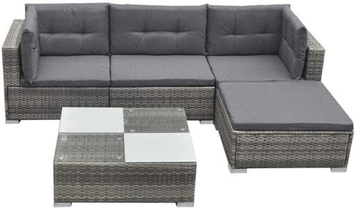 vidaXL 5 Piece Garden Lounge Set with Cushions Poly Rattan