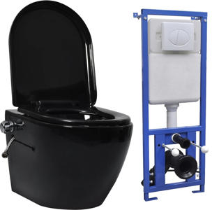 vidaXL Wall Hung Rimless Toilet with Concealed Cistern Ceramic Black (3055349)