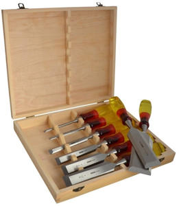 Irwin Marples MS373S8 Splitproof Flat Wood Chisel Set 8-Piece & Wooden Box