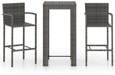 vidaXL 3-Piece Outdoor Bar Set with Armrest Poly Rattan Grey (3064806)