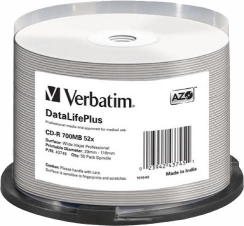 Verbatim CD-R 700 MB 80min 52x DataLifePlus Wide 50pk spindle (43745)