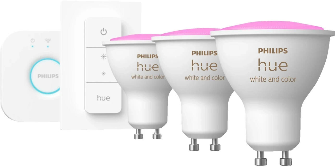Philips Hue White & Color Ambiance Starter-Set 3x GU10 + Bridge + Dimswitch (929001953113)
