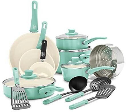 GreenLife Soft Grip Ceramic Cookware Set 16 pcs. turquois
