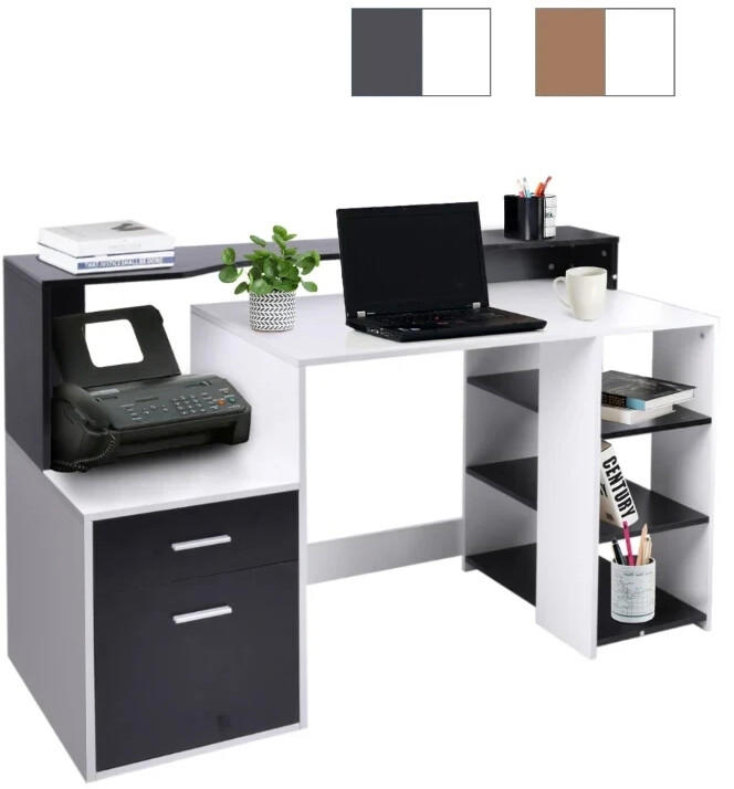 HomCom Desk with Shelves and Storage Black/White