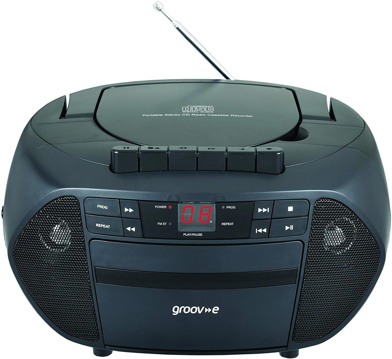 Groov-e Traditional Boombox Speaker, Portable CD & Cassette Player