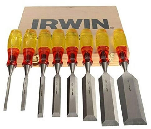 Irwin Marples MS373S8 Splitproof Flat Wood Chisel Set 8-Piece & Wooden Box