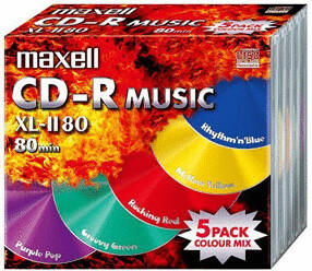 Maxell CD-R Audio 700MB 80min Color 5pk Jewel Case