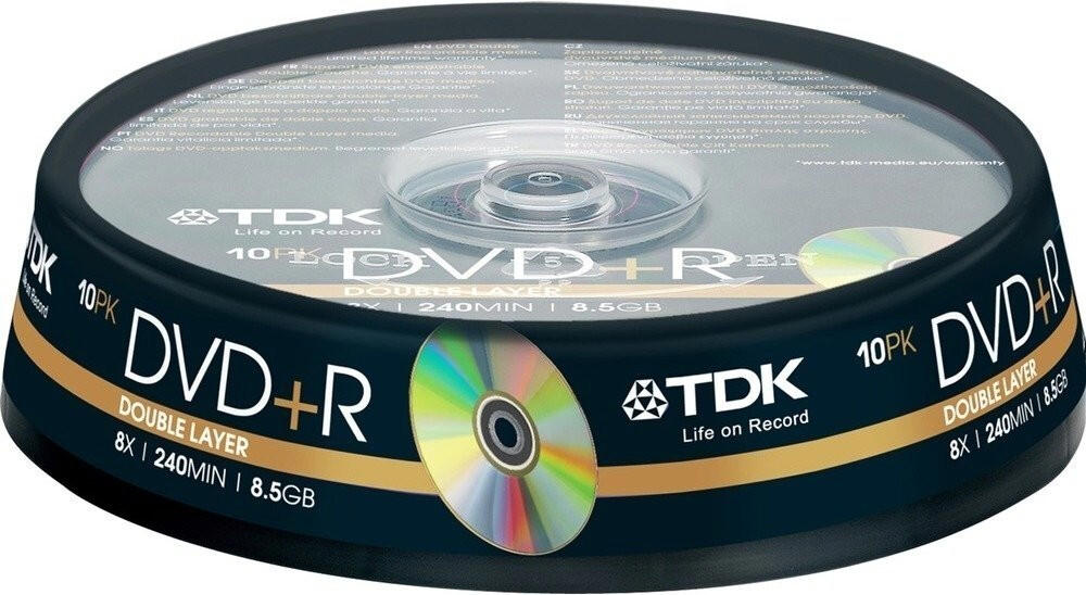 TDK DVD+R DL 8,5GB 240min 8x 10pk Spindle