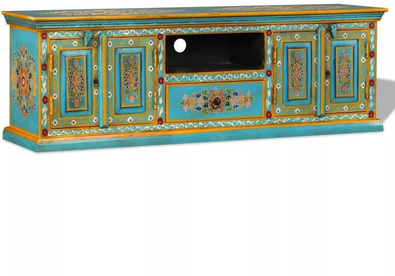 vidaXL TV Stand Mango Wood Blue Handpainted