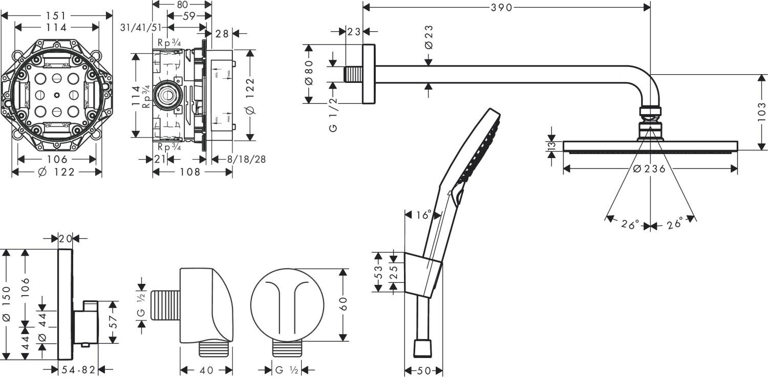 Hansgrohe Raindance S 240 1jet PowderRain ShowerSelect S (27959670)