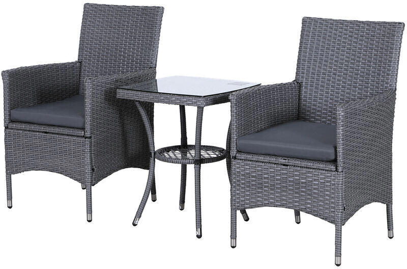 Outsunny Garden Outdoor Rattan Furniture Bistro Set 3 PCs - Grey