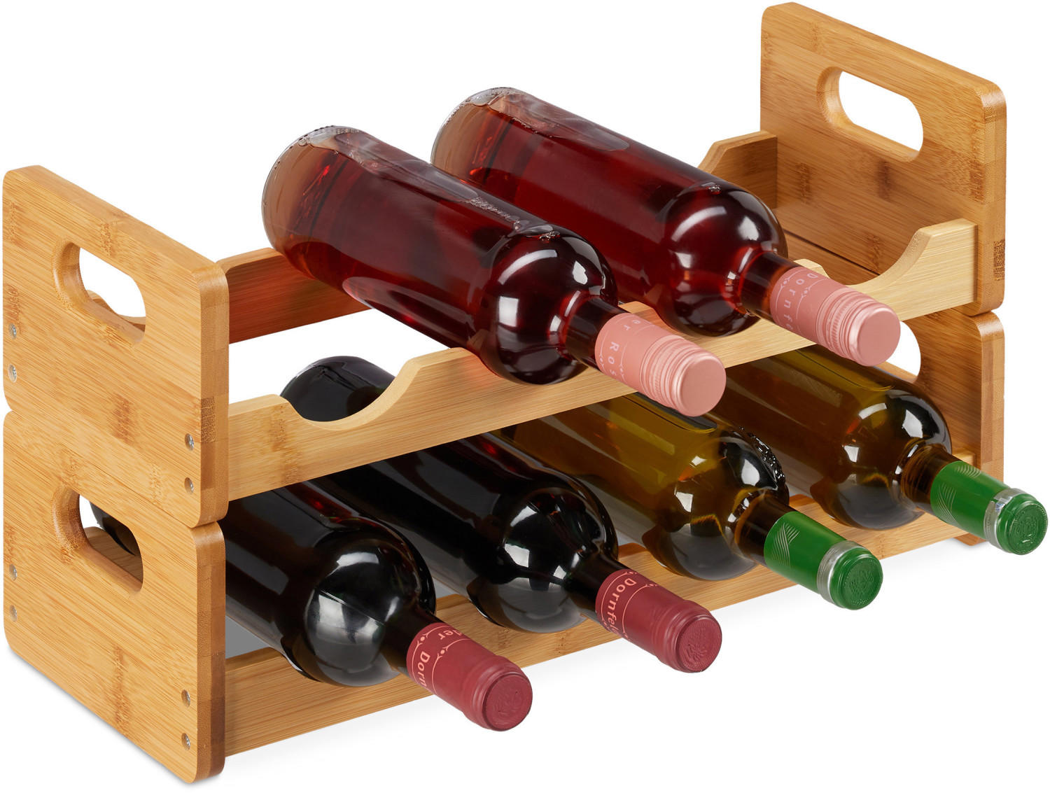 Relaxdays Wine rack, space-saving wine rack for 8 bottles, across, bottle rack made of bamboo, HBT 24 x 47 x 18 cm, natural