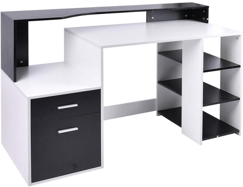 HomCom Desk with Shelves and Storage Black/White