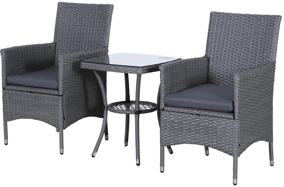 Outsunny Garden Outdoor Rattan Furniture Bistro Set 3 PCs - Grey