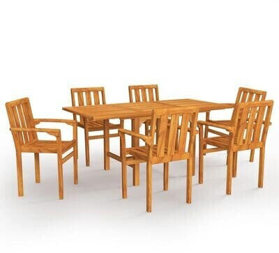 vidaXL 7 Piece Garden Dining Set Solid Teak Wood (3059600)