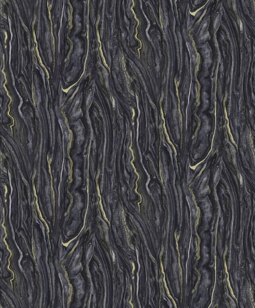 Erismann Elle Decor Liquid Marble Black Gold Textured Vinyl Wallpaper