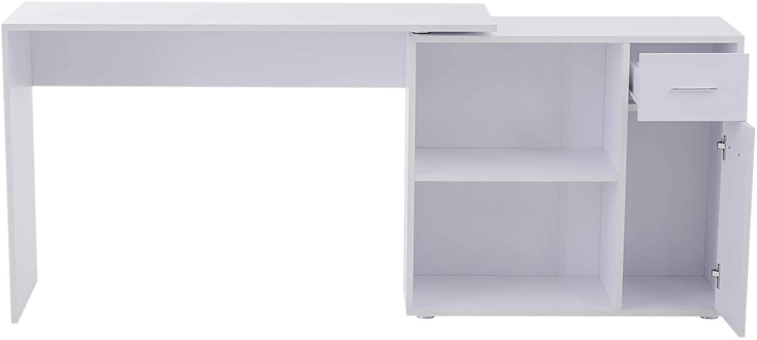 HomCom L-Shaped Rotating Desk, White