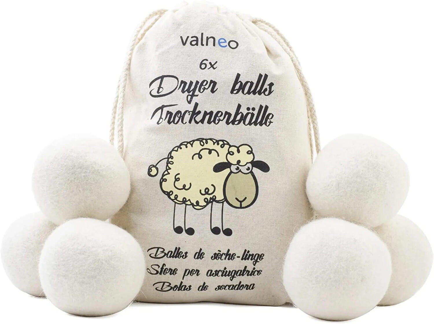 valneo 6 dryer balls white 100% natural sheep6 dryer balls white 100% natural sheep's wool