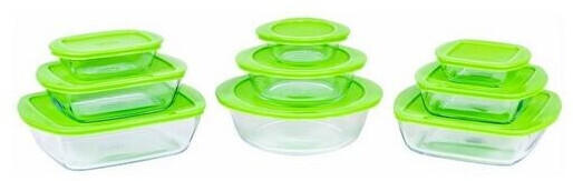 Pyrex Pyrex Cook & Store 18 Piece Glass Storage Dishes Green Plastic Lid