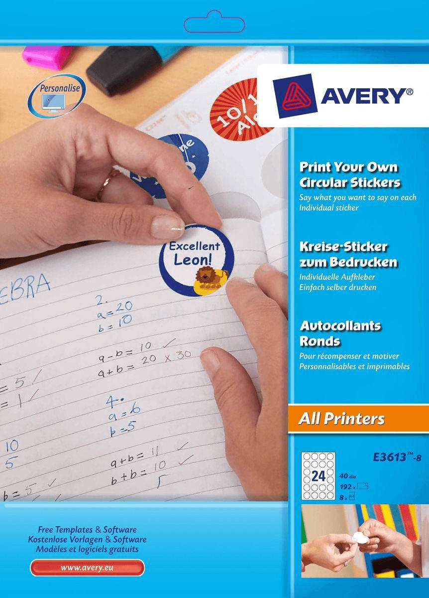 Avery Create Your Own Round Stickers 24 Per Sheet 40mm - E3613