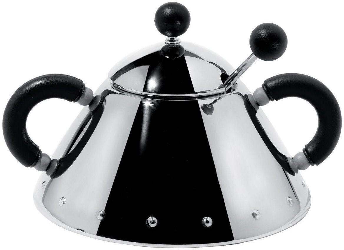 Alessi Sugar Bowl with Spoon 9097 Stainless Steel / Black Handles