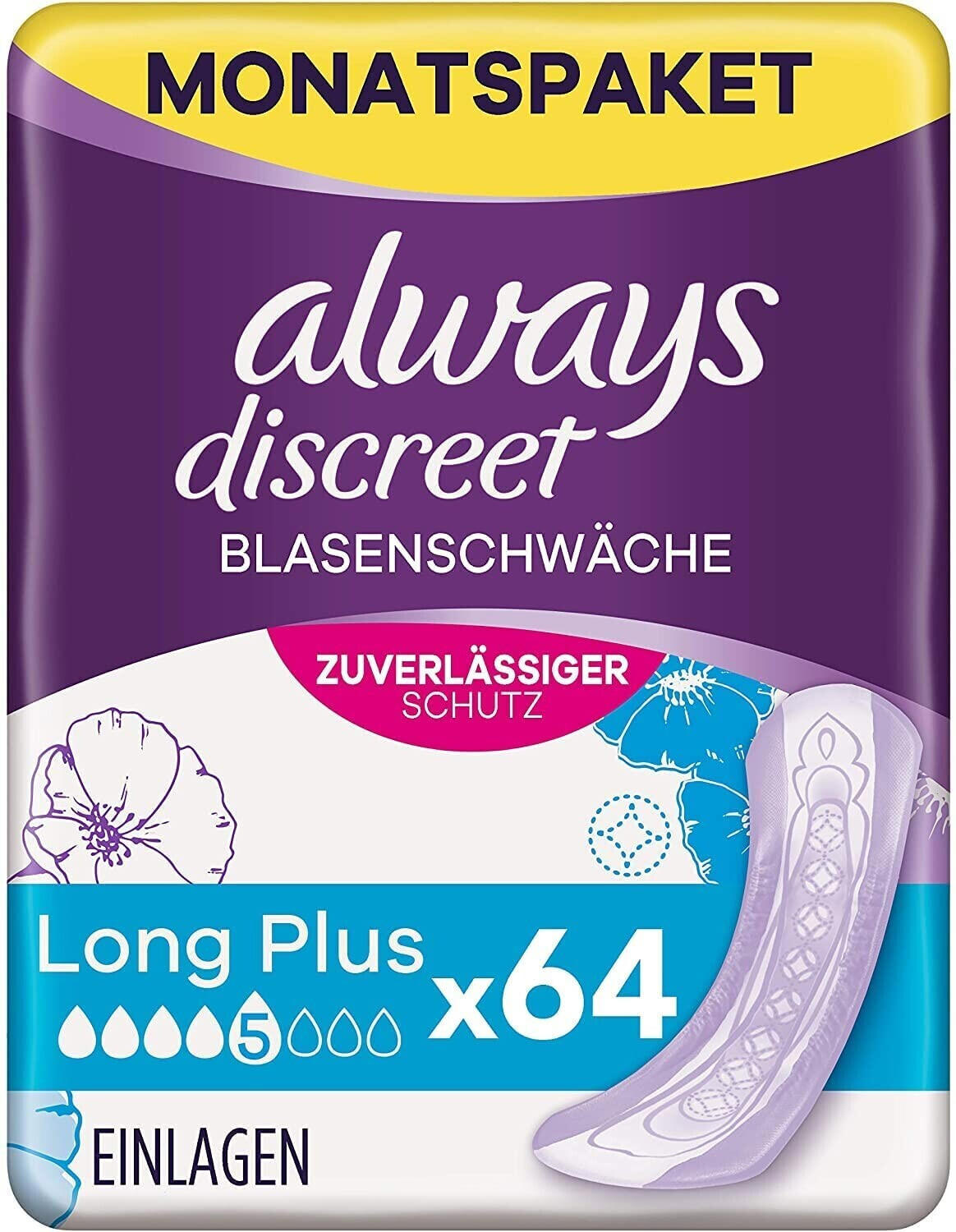 Always Discreet Incontinence Pads+ Long Plus (4 x 16 pcs)