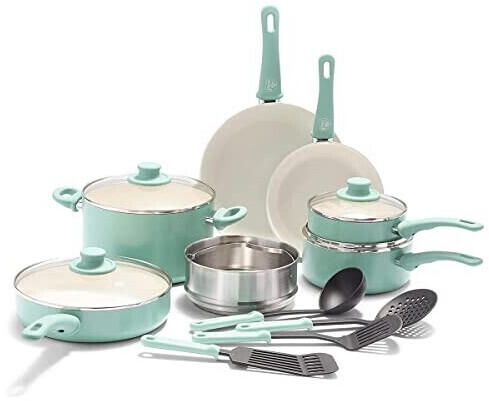GreenLife Soft Grip Ceramic Cookware Set 16 pcs. turquois
