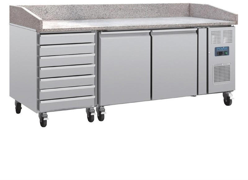 Polar Series U 2-door pizza cooling table with marble surface and 7 drawers 428L