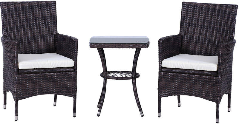 Outsunny Garden Outdoor Rattan Furniture Bistro Set 3 PCs