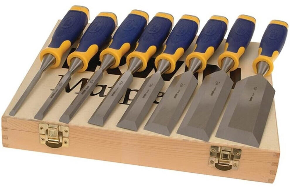 Irwin Marples Wood Chisel Set 8-Piece Bevel Edge with Wooden Storage Box