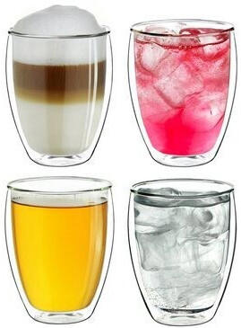 Creano Thermo glass (4 pieces), borosilicate glass, tall, double-walled with thermal properties, white, 250 ml | Ø 8 cm x 8 cm x 10.5 cm