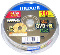 Maxell DVD+R 4,7GB 120min 16x 10pk Spindle