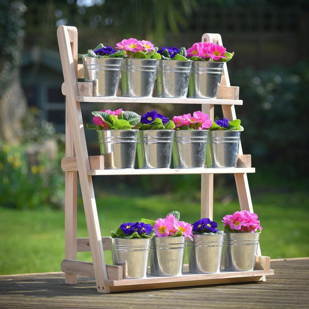 Plant Theatre Three Tier Herb Plant Stand in Natural Hardwood