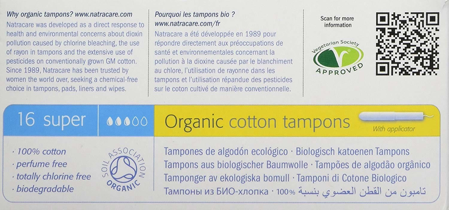 Natracare Organic Cotton Tampons with Applicator 16 Pack