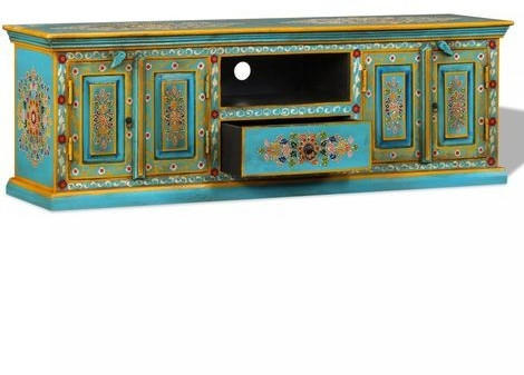 vidaXL TV Stand Mango Wood Blue Handpainted