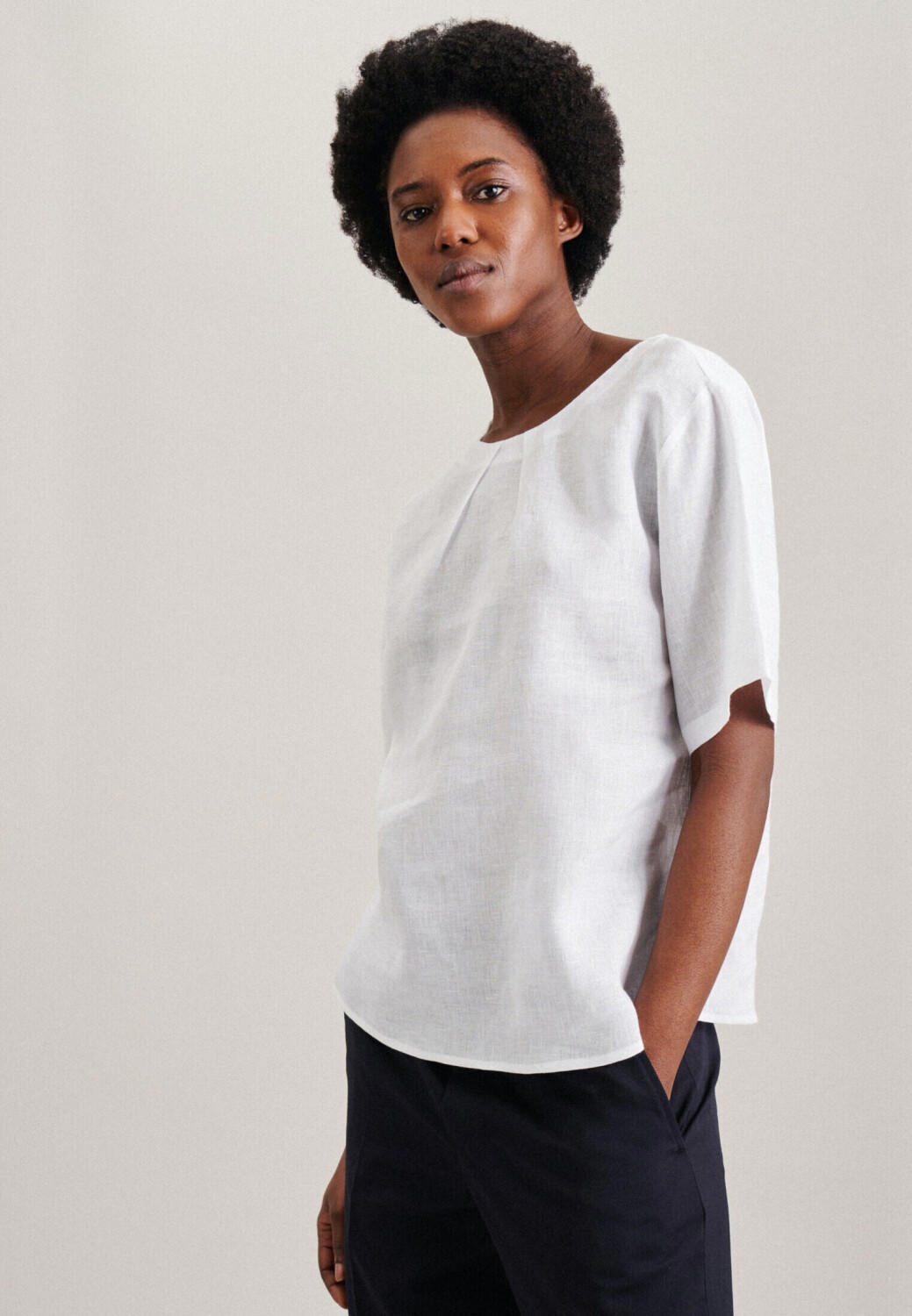 Seidensticker Short sleeve Linen Shirt blouse (60.134900-0001) beige/white