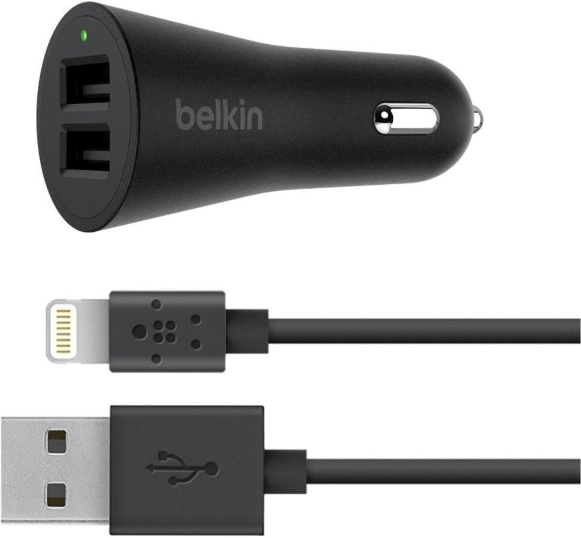 Belkin BoostUp Dual USB Car Charger + Lightning Cable (F8J221bt04-BLK)